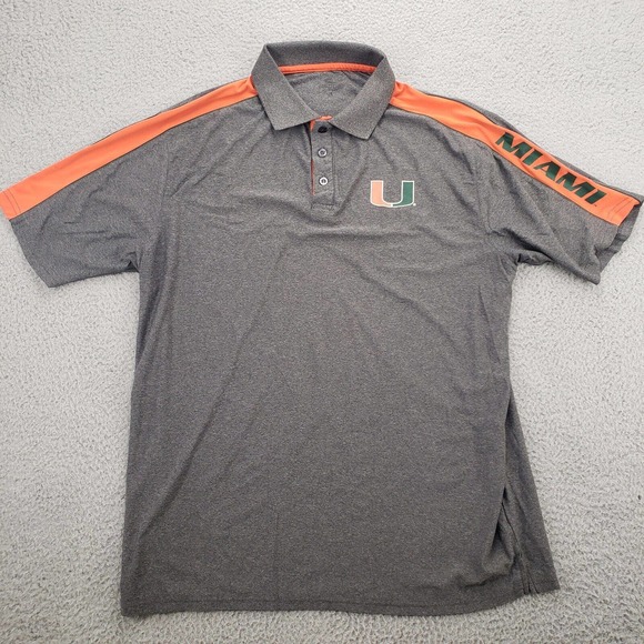 University of Miami Hurricanes Shirt Mens Large Gray Short Sleeve Polo - Picture 1 of 11